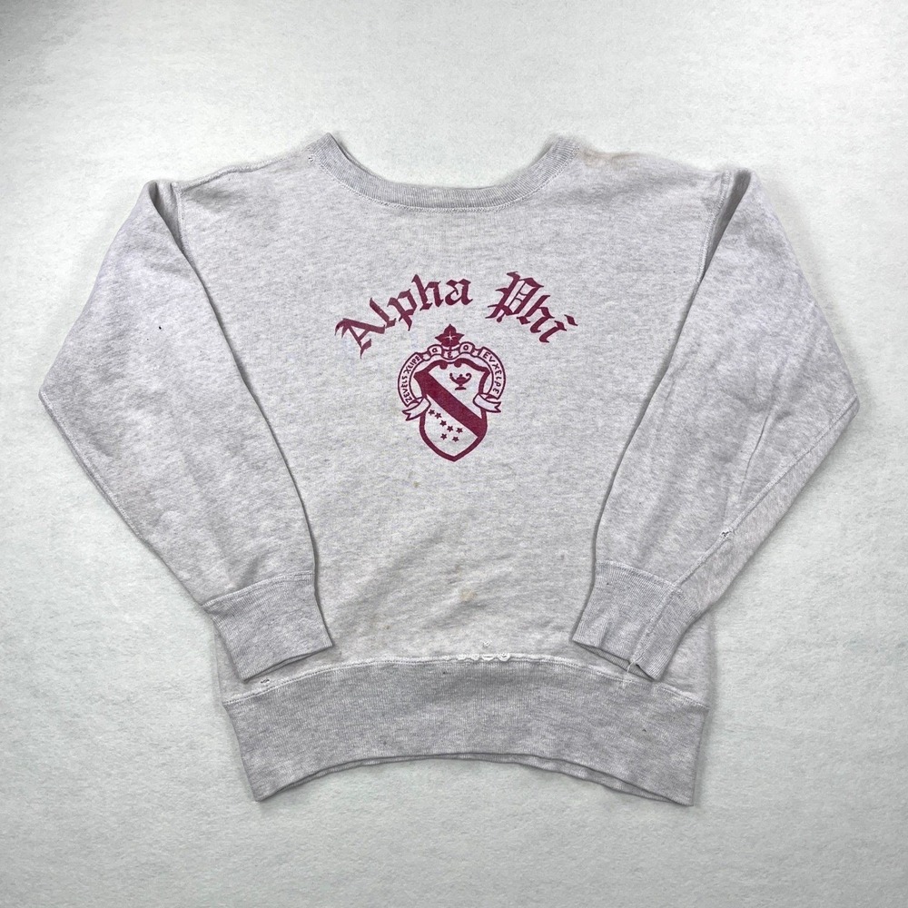 Vintage 50s 60s 2-Tone Cuffs Alpha Phi Cotton Sweatshirt Cream Gray Mens 20x24